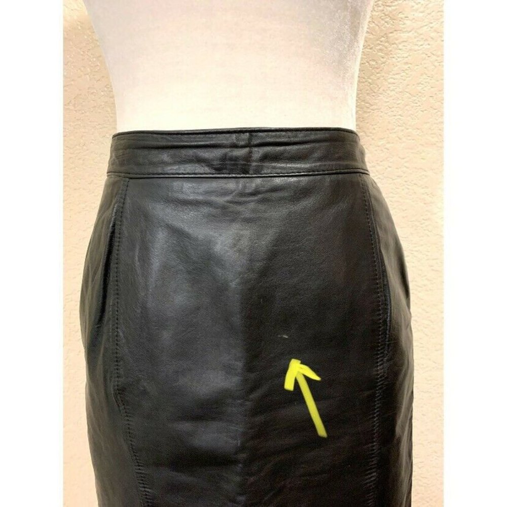 Pelle Cuir Vintage 80s Black Goth Leather Pencil Skirt - Picture 4 of 7